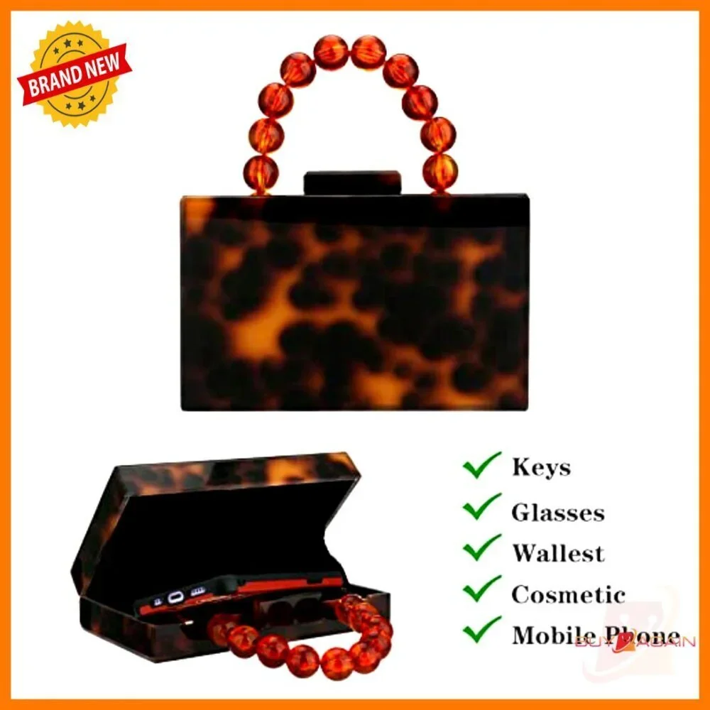 Acrylic Evening Clutch with Pearl Chain, Crossbody Bag for Formal Events